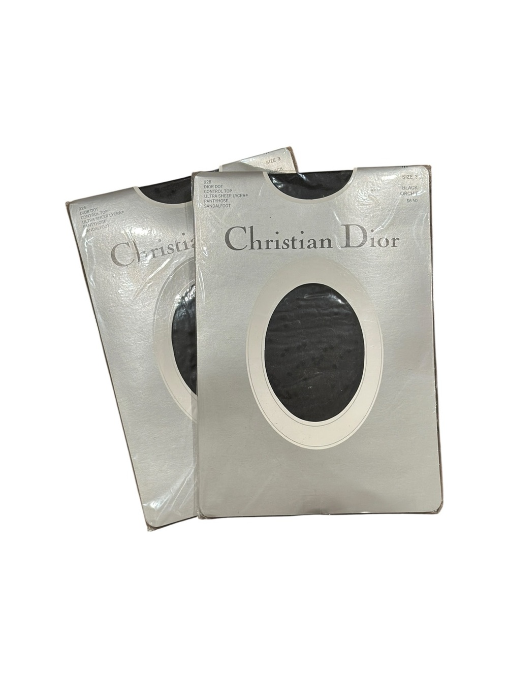 Vintage Christian Dior "Dior Dot" Ultra Sheer Tights Size 3 Black Orchid 2 Pack